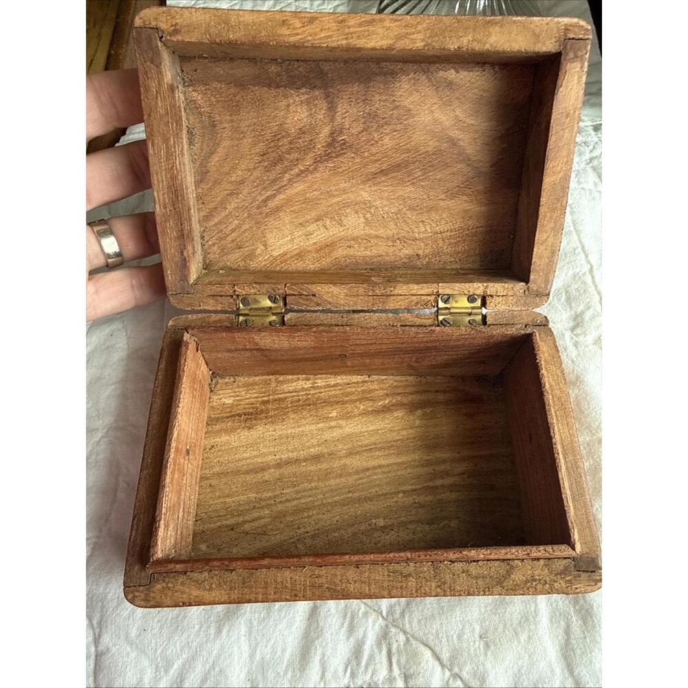 VTG Ornate Wood Hand Carved Trinket Jewelry Box Floral Lot 2 Cottage Shabby Chic - Picture 7 of 8